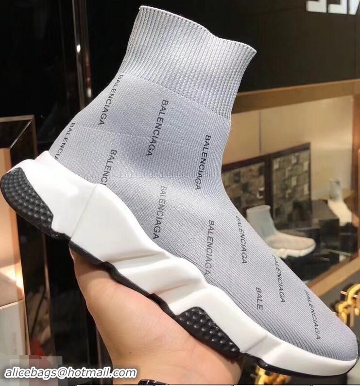 Best Price Balenciaga Knit Sock Speed Trainers Sneakers All Over Logo B92913 Gray 2019
