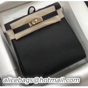 Perfect Hermes Kelly 22 Ado Backpack Bag In Original Togo Leather 601016 Black