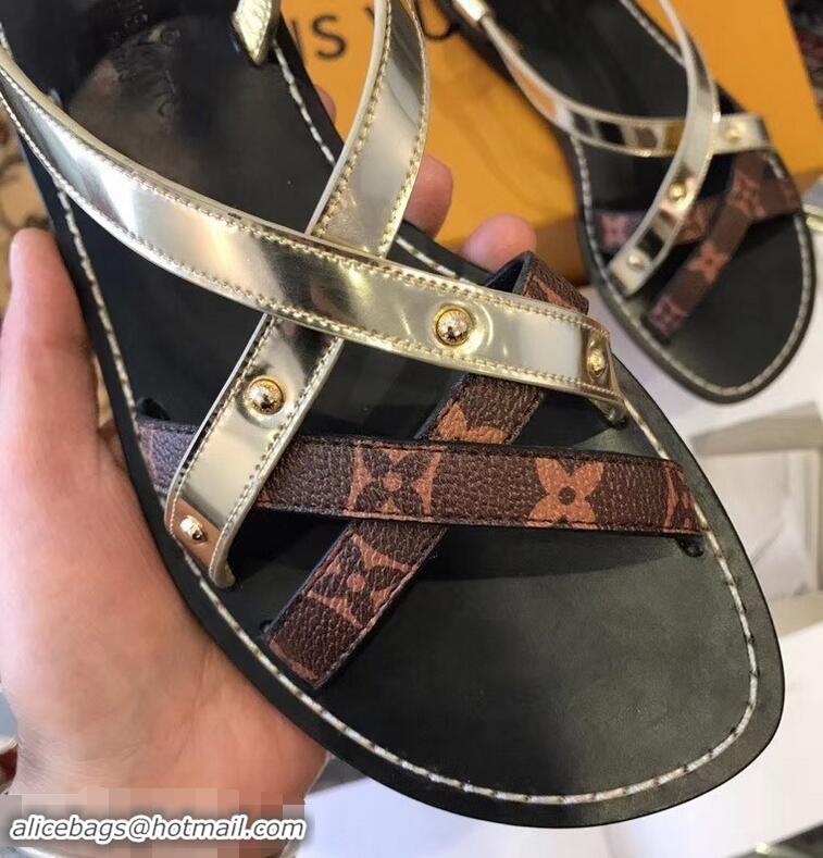 Shop Cute Louis Vuitton Carimbo Flat Sandals LV93309 Light Gold 2019