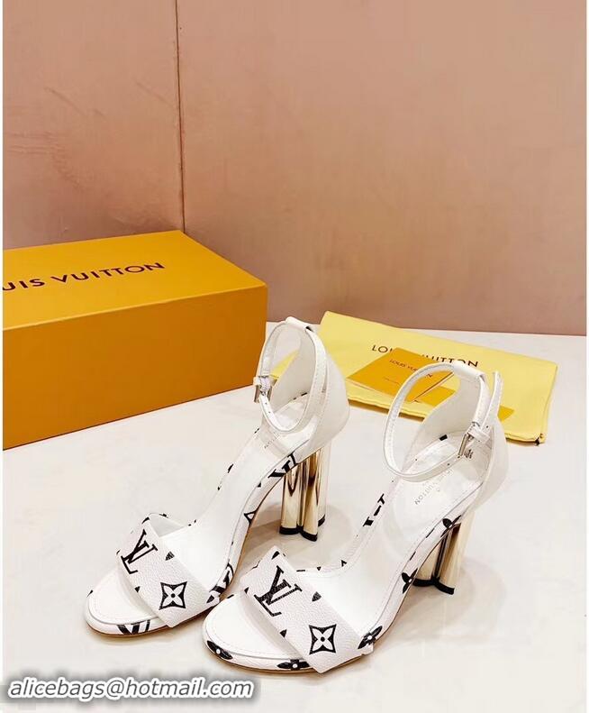 Cheap Price Louis Vuitton Heel 10cm Silhouette Sandals Monogram Canvas LV94916 White 2019