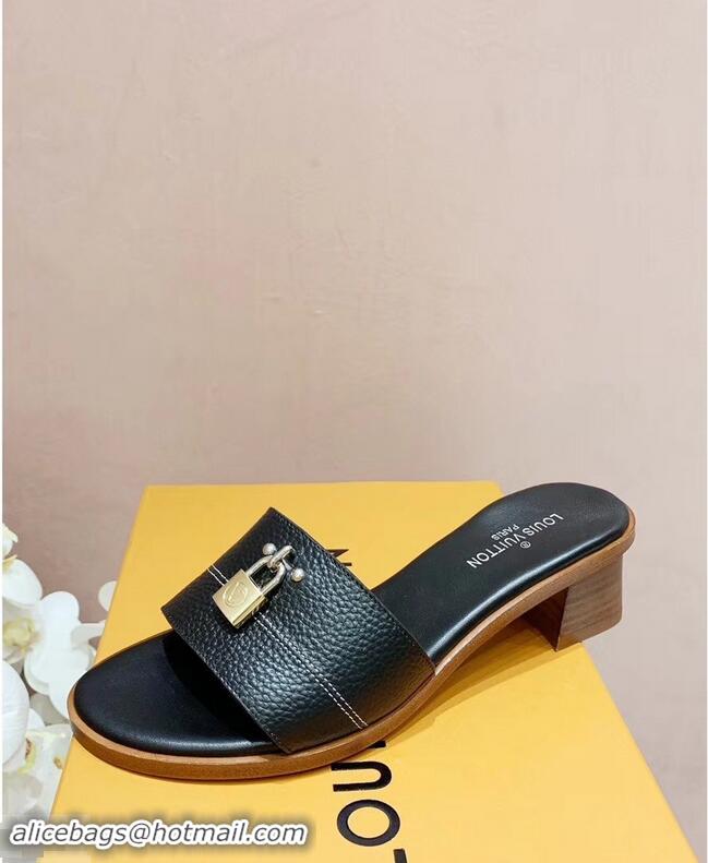 High Quality Louis Vuitton Heel 4.5cm Lock It Mules LV942921 Grained Black 2019