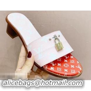 Low Price Louis Vuitton Heel 4.5cm Lock It Mules Monogram Canvas LV94930 Pink/Red 2019