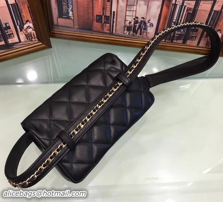 Good Quality Chanel Vintage Chain Belt Quilted Fanny Pack Waist Flap Bag A315101 Lambskin Black
