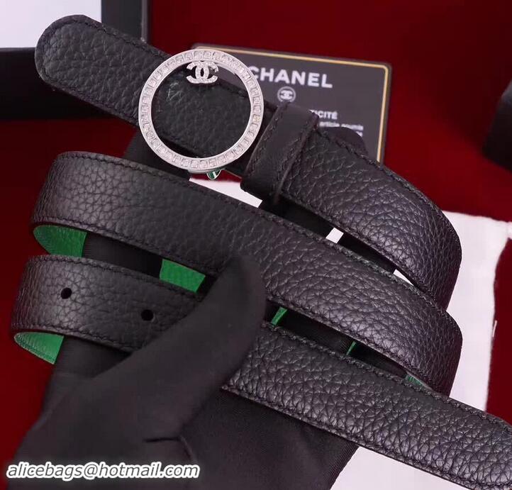 Imitation Chanel Grained Leather Crystal Buckle Belt Green/Black 550166