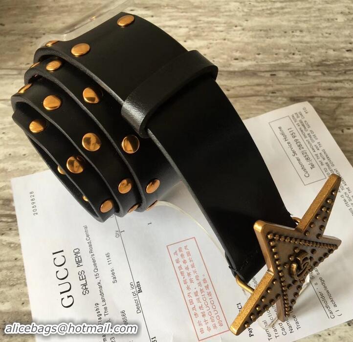 Classic Gucci Studded Leather Belt Black With Star Buckle 4532719