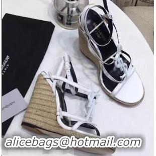 Imitation Saint Laurent Heel 10.5cm Cassandra Wedge Espadrilles Sandals Y93630 White With YSL Logo 2019