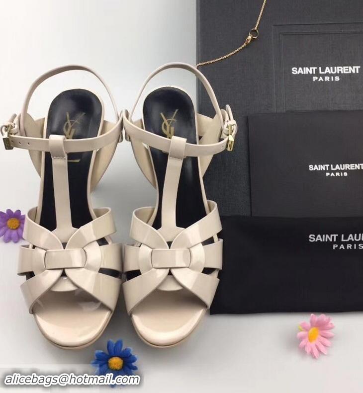 Spot Bulk Saint Laurent Tribute Sandals In Patent Leather Y96433 Creamy