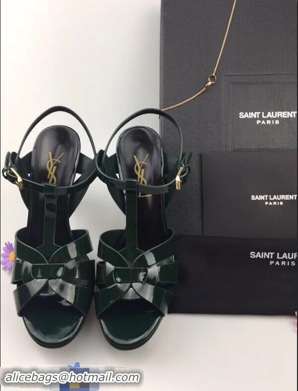 Cheapest Saint Laurent Tribute Sandals In Patent Leather Y96433 Green