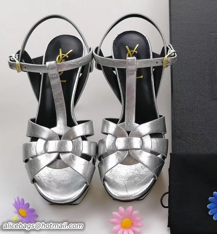 Discount Saint Laurent Tribute Sandals In Patent Crinkled Leather Y96445 Silver