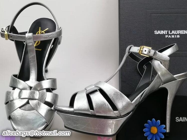 Discount Saint Laurent Tribute Sandals In Patent Crinkled Leather Y96445 Silver