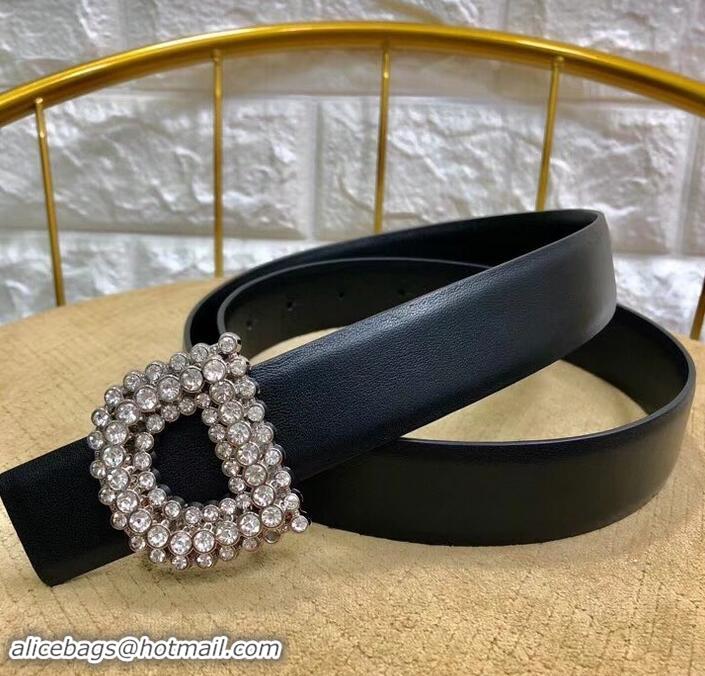 Fashion Dior Width 3cm Crystal D Buckle Belt 931038 Black