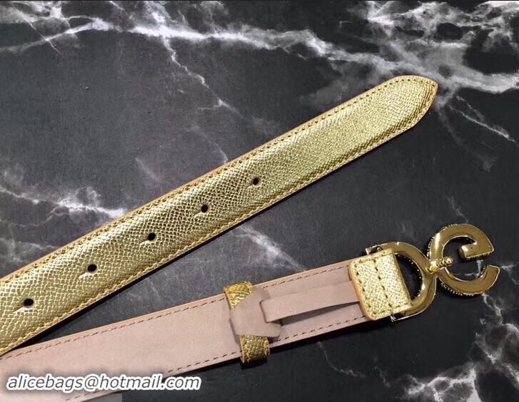 Popular Style Dolce & Gabbana Width 2.5cm Dauphine Calfskin Belt Gold with Gold Crystals Logo 602352