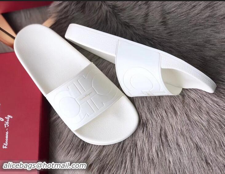 New Fashion Ferragamo PVC Gancini Slide Sandals F94902 White 2019
