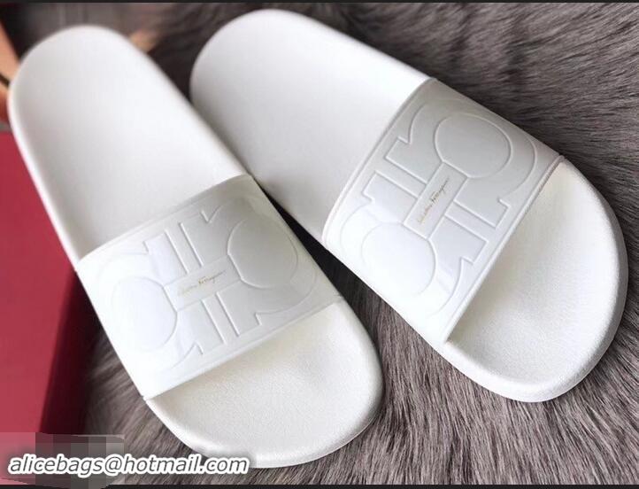 New Fashion Ferragamo PVC Gancini Slide Sandals F94902 White 2019