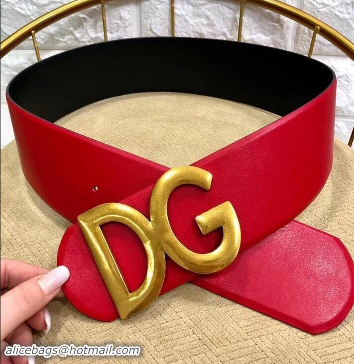 Perfect Dolce & Gabbana Width 7cm Belt Red with Gold Logo 602358