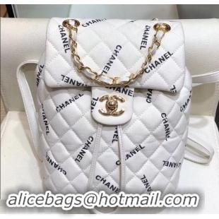 Low Price Chanel Logo Print Vintage Canvas Backpack Bag C903623 White 2019
