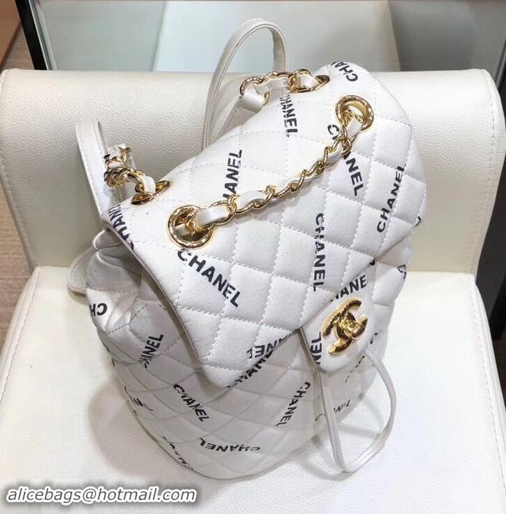 Low Price Chanel Logo Print Vintage Canvas Backpack Bag C903623 White 2019