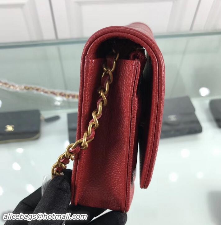 Luxury Chanel Grained Leather Boy Wallet On Chain WOC Bag A80287 Red/Gold