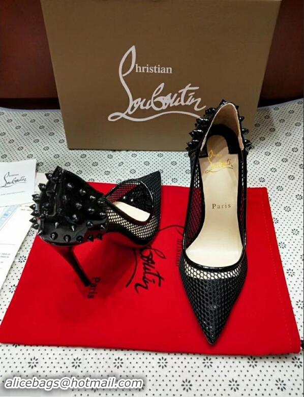 Best Product Christian Louboutin Guni Fishnet Spiked Red Sole Pumps CL9562 Black
