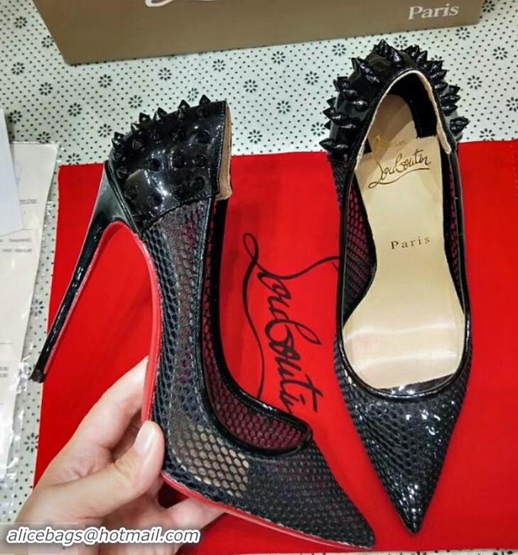 Best Product Christian Louboutin Guni Fishnet Spiked Red Sole Pumps CL9562 Black