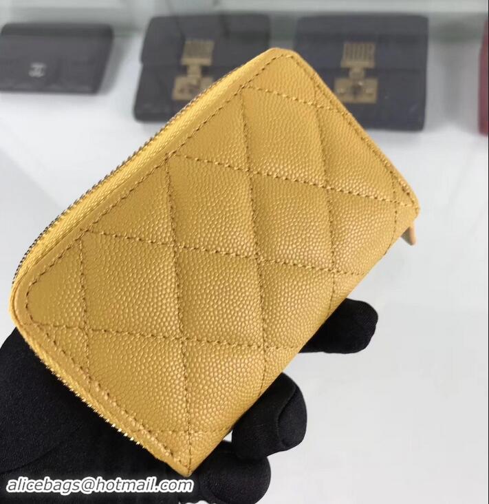 Duplicate Chanel Caviar Leather Classic Zipped Card Holder A69271 Yellow