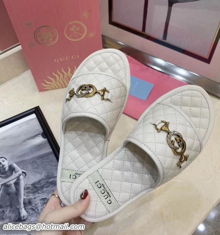 Cheap Gucci Quilted Slide Sandals with Interlocking G Horsebit 577680 Leather White 2019