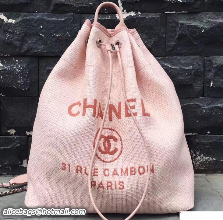 Refined Chanel Deauville Backpack Bag A93787 Light Pink