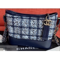 Low Price Chanel Tweed/Calfskin Gabrielle Small Hobo Bag A91810 Grid Navy Blue