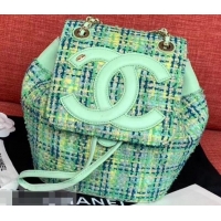 Best Price Chanel CC Logo Coco Backpack Bag AS0322 Tweed Light Green 2019