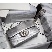  Most Popular Chanel Python Classic Flap Small Bag A1116 Silver 