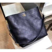 Low Cost Chanel Quilted Calfskin with Two-Tone Hardware Hobo Bag AS0414 Black 2019