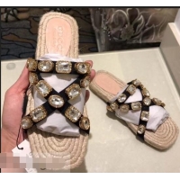 Best Price Gucci Grosgrain Espadrilles Slide Sandals with Crystals G96606 White 2019
