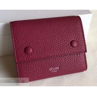 Best Quality Celine Grained Leather Small Flap Folded Multifunction Wallet 600914 Burgundy