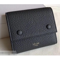 Best Price Celine Grained Leather Small Flap Folded Multifunction Wallet 600914 Black/Gray
