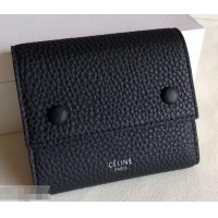 Classic Practical Celine Grained Leather Small Flap Folded Multifunction Wallet 600914 Black/Yellow