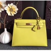 Colorful Hermes Kelly 28cm/32cm Bag In Original togo Leather With Gold/Sliver Hardware 600920 lemon yellow