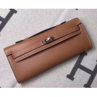 Sophisticated Hermes Kelly Cut Handmade Epsom Leather Clutch With Gold/Silver Hardware 600922 Camel