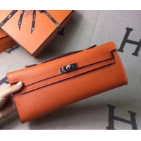 Top Grade Hermes Kelly Cut Handmade Epsom Leather Clutch With Gold/Silver Hardware 600922 Orange