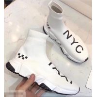 Low Cost Balenciaga Knit Sock Speed Trainers Sneakers NYC Taxi B92909 White 2019