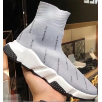 Best Price Balenciaga Knit Sock Speed Trainers Sneakers All Over Logo B92913 Gray 2019