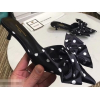 Buy Faux Balenciaga Polkadots Heel 4cm Square Knife Bow Mules B94813 Black 2019