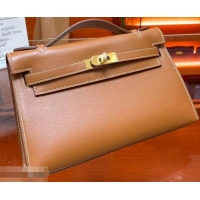 Good Product Hermes Kelly 22 Clutch Bag In Original Swift Leather 601011 Brown