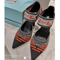 Discount Prada Heel 8.5cm Geometric Pattern Jacquard Knit Fabric Pumps P94822 Orange 2019