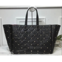 Top Quality Valentino Large Quilted Boomstud Top-handle Bag 601436 Black