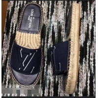 Popular Louis Vuitton Seashore Flat Slippers Espadrilles LV94813 Dark Blue 2019