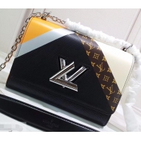 Good Quality Louis Vuitton Printed and Embossed Calfskin Twist MM Bag M53801 Noir Tan 2019