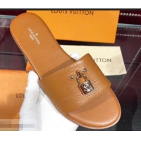 Discount Louis Vuitton Lock It Flat Mules LV94901 Grained Brown 2019