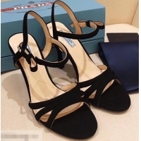 Shop Discount Prada Heel 8.5cm Suede Leather Sandals P96334 Black 2019