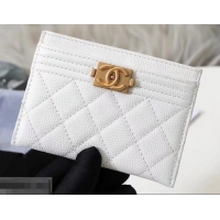 Best Grade Chanel Caviar Leather Boy Card Holder A84431 White