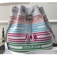 Fashion Chanel Venise Biarritz Mixed Fibers Drawstring Bag AS0464 White/Multicolor 2019